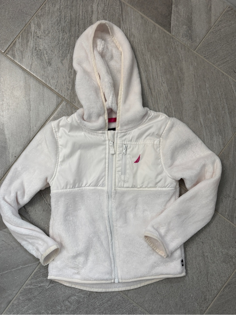 Nautica Girls White Hooded Fleece Jacket with Pink Logo